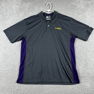 LSU Tigers Shirt Mens XL Gray Purple Geometric Russell Performance Golf Polo